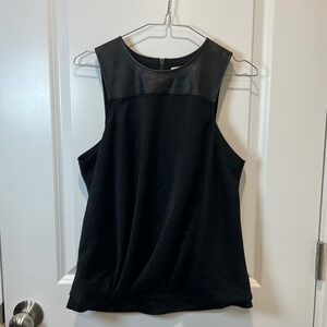 Helmut Lang Womens Black Lamb Leather Yoke Sleeveless Blouse Top Size L